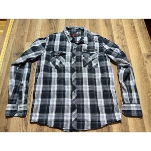 Distortion Shirts Men's Size Extra Large Black Gray Long Sleeve Button Up Plaid